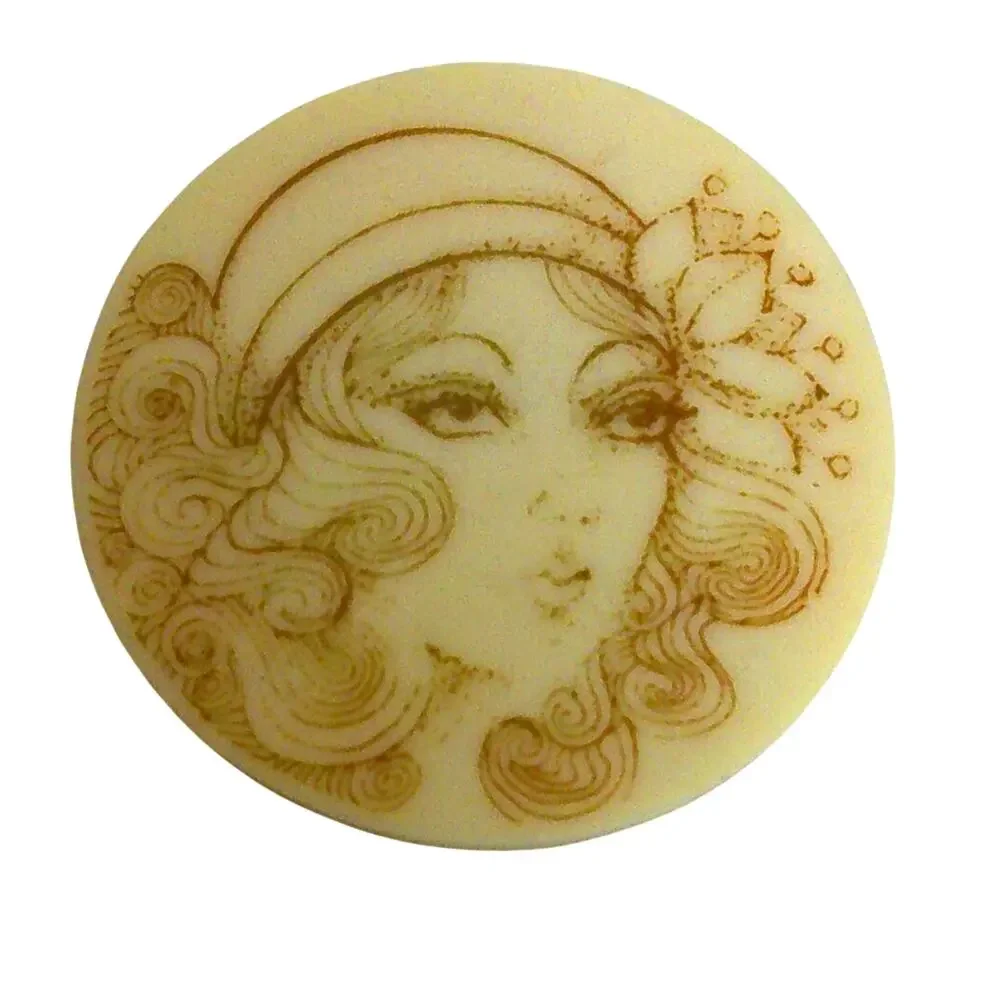 Vtg Early Lea Stein Paris Lady with Hat Serigraphy Brooch Heat-Mounted Clasp